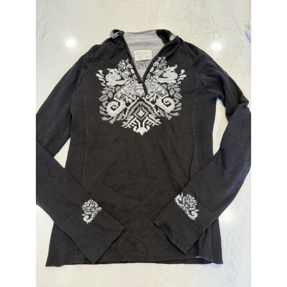 Cambridge Dry Goods Black White Snowflake Nordic Quarter Zip Sweater Women's - M